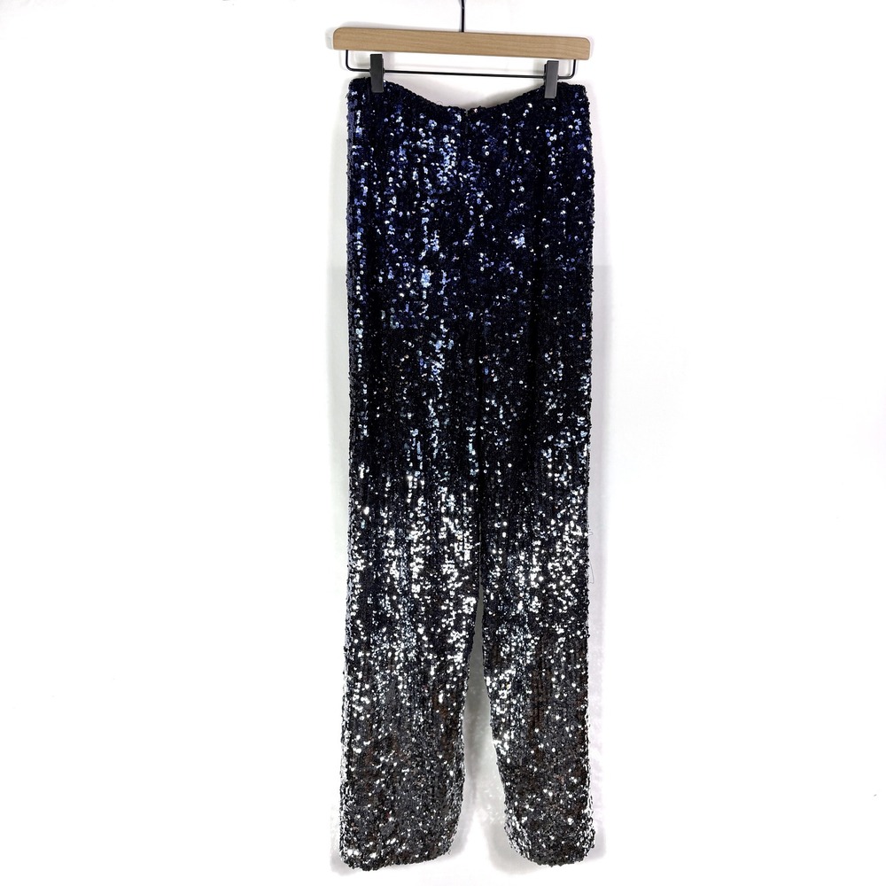 Alice + Olivia Elba Sequin Ombre Pants Blue Silver High Rise Trousers Sz M - Picture 11 of 13